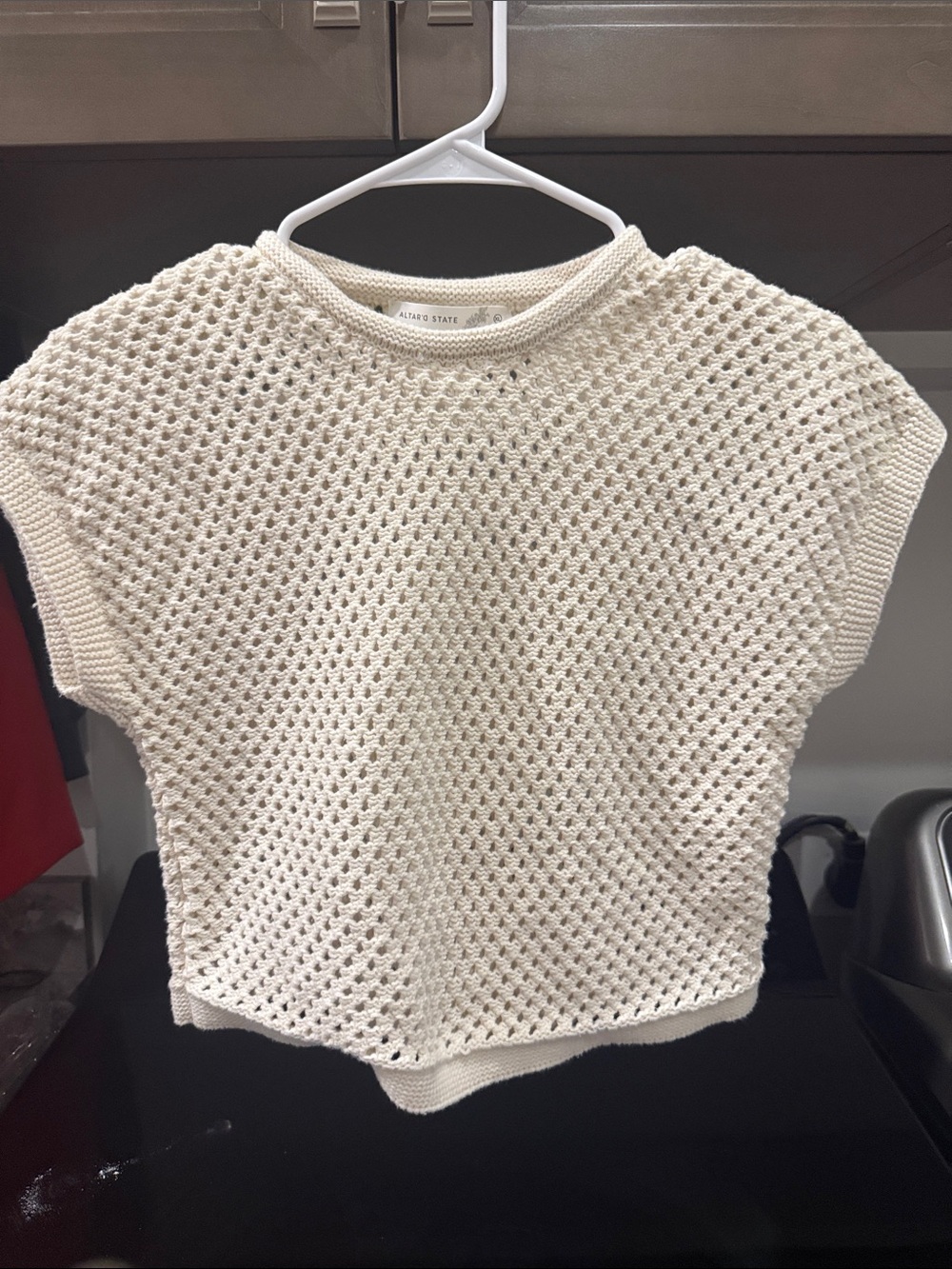 Altar'd State Crochet Open Knit Top in Ivory